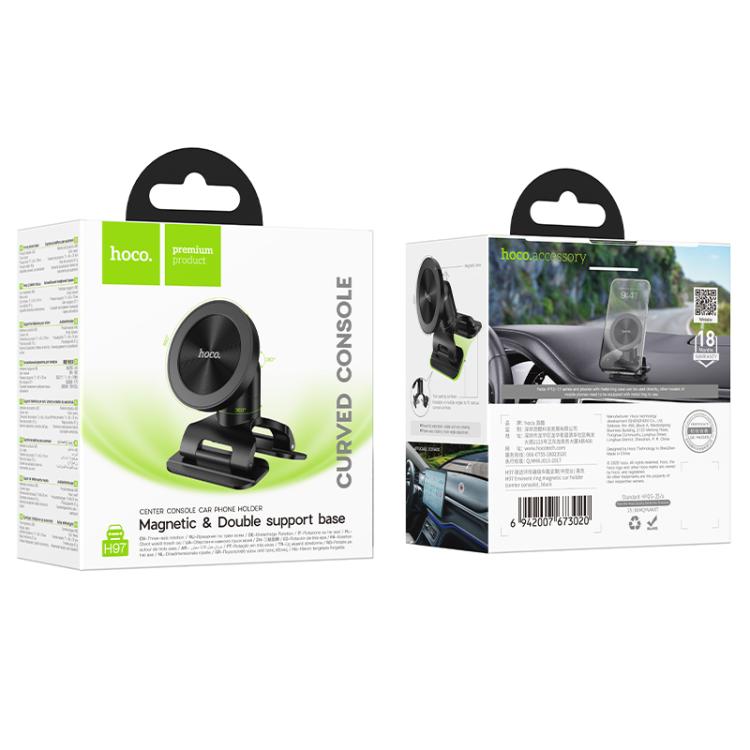 hoco H97 Eminent Ring Magnetic Car Center Console Phone Holder - Black