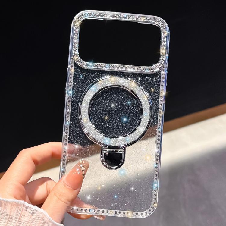 For iPhone 17 Pro Rhinestone Glitter Kickstand Dual-side IMD Phone Case