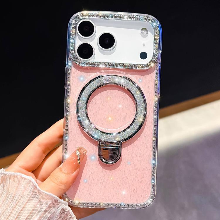 For iPhone 16 Pro Rhinestone Glitter Kickstand Dual-side IMD Phone Case