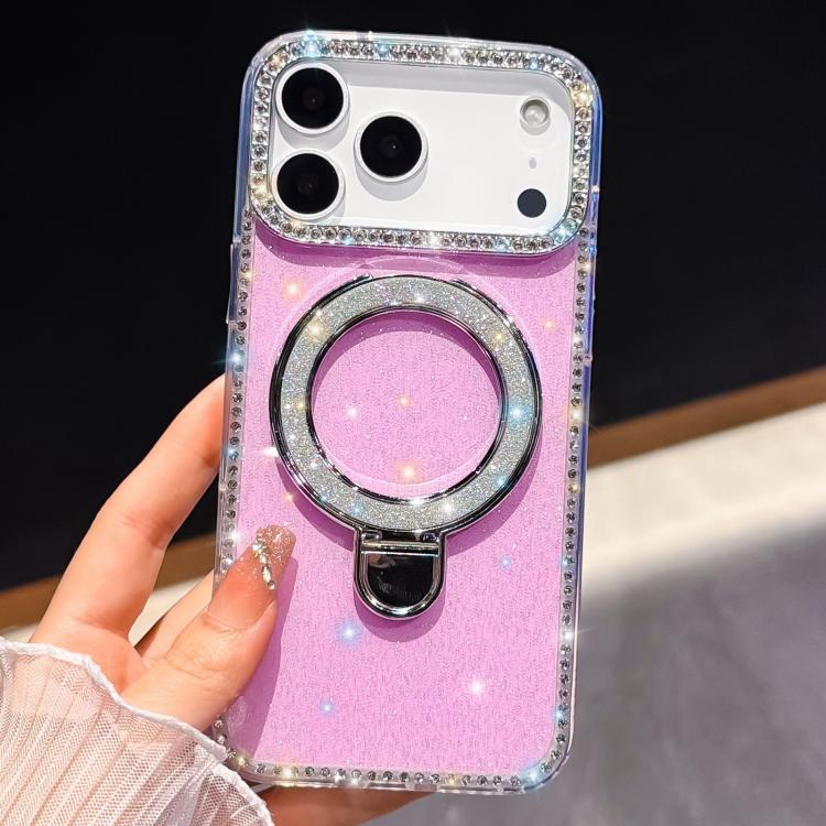 For iPhone 16 Rhinestone Glitter Kickstand Dual-side IMD Phone Case