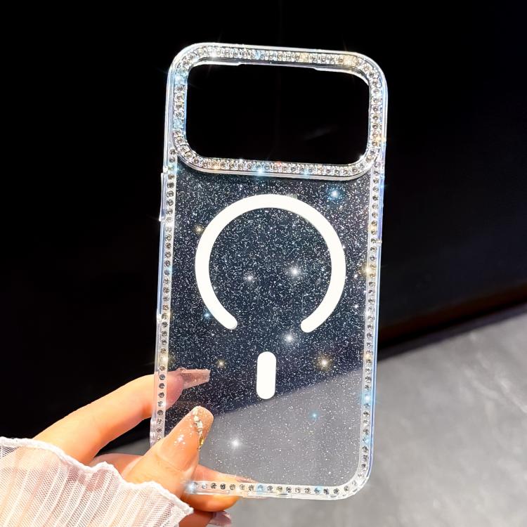 For iPhone 17 Pro Max Rhinestone Dual-side IMD PC Hybrid TPU Magnetic Phone Case