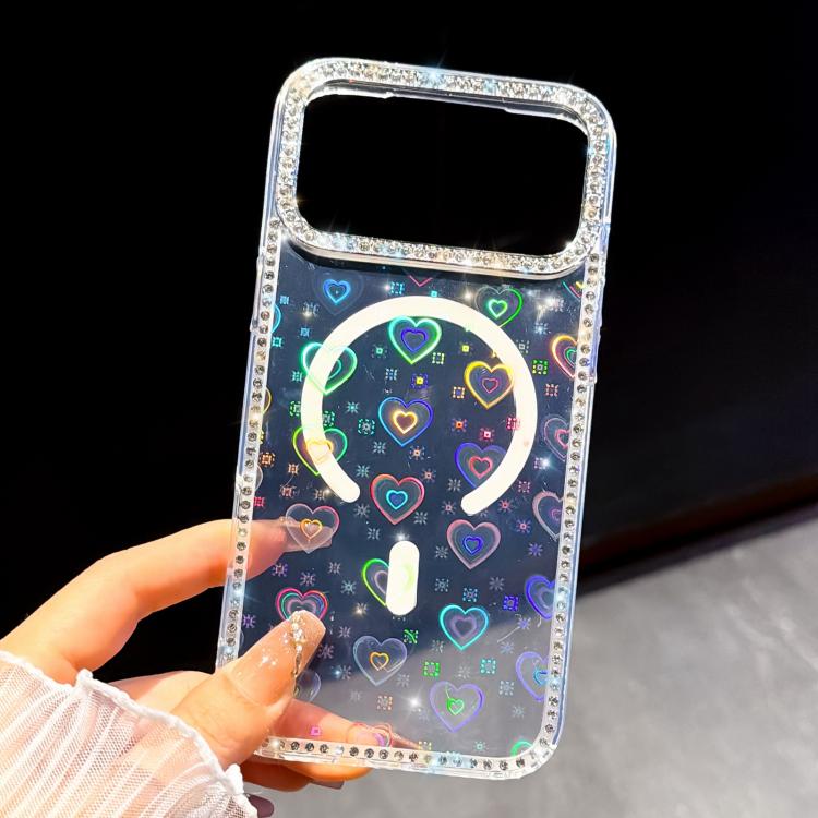For iPhone 15 Rhinestone Dual-side IMD PC Hybrid TPU Magnetic Phone Case