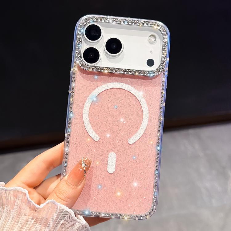 For iPhone 15 Rhinestone Dual-side IMD PC Hybrid TPU Magnetic Phone Case