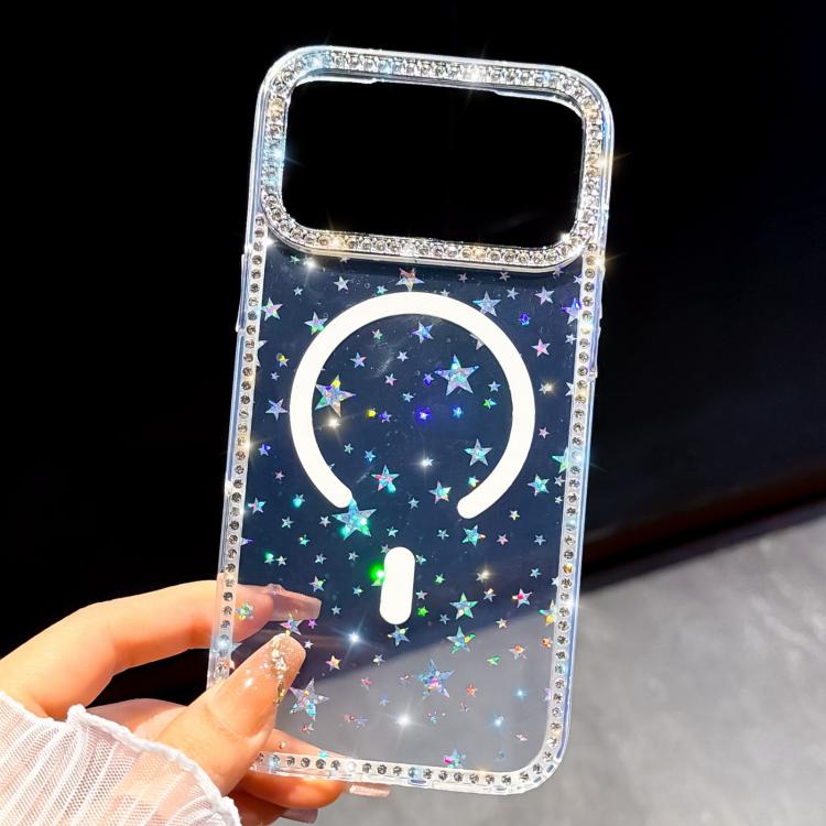 For iPhone 14 Rhinestone Dual-side IMD PC Hybrid TPU Magnetic Phone Case