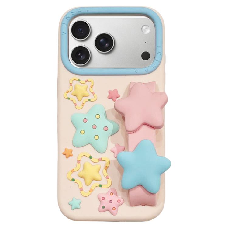 For iPhone 17 Pro Max Macaron Tones 3D Star TPU Phone Case with Star Wrist Strap