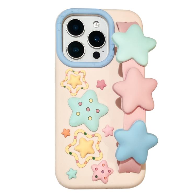 For iPhone 16 Pro Max Macaron Tones 3D Star TPU Phone Case with Star Wrist Strap
