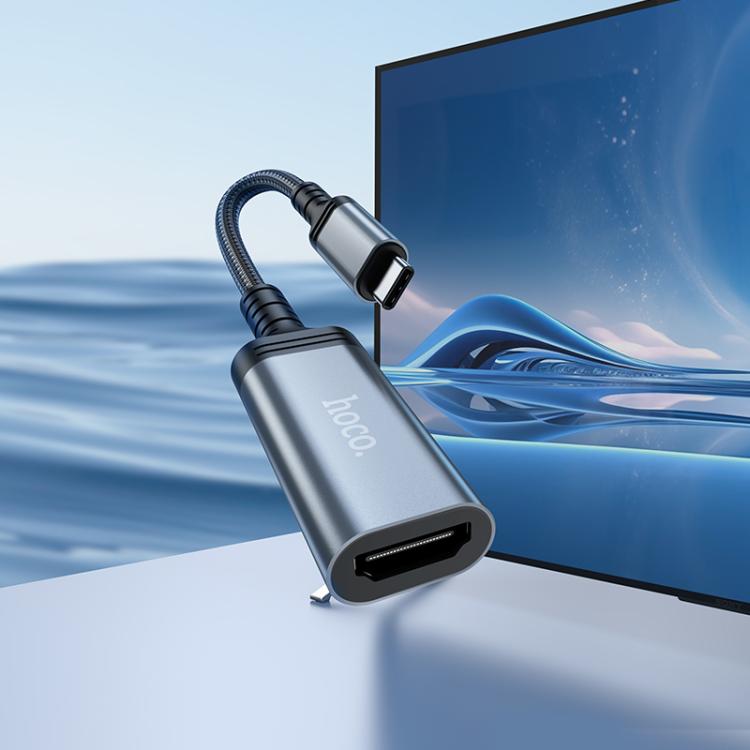 hoco UA43A USB-C / Type-C Male to HDTV Female HD Conversion Adapter Cable, Length:0.2m - Metal Gray