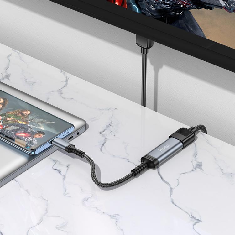 hoco UA43A USB-C / Type-C Male to HDTV Female HD Conversion Adapter Cable, Length:0.2m - Metal Gray