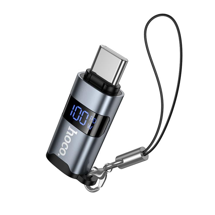 hoco UA44A USB-C / Type-C Male to USB-C / Type-C Female Screen Display Mini Adapter - Metal Gray