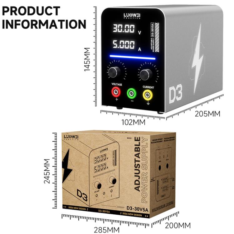 LUOWEI D3 30V / 5A Regulated Adjustable Digital DC Power Supply, Plug:EU Plug