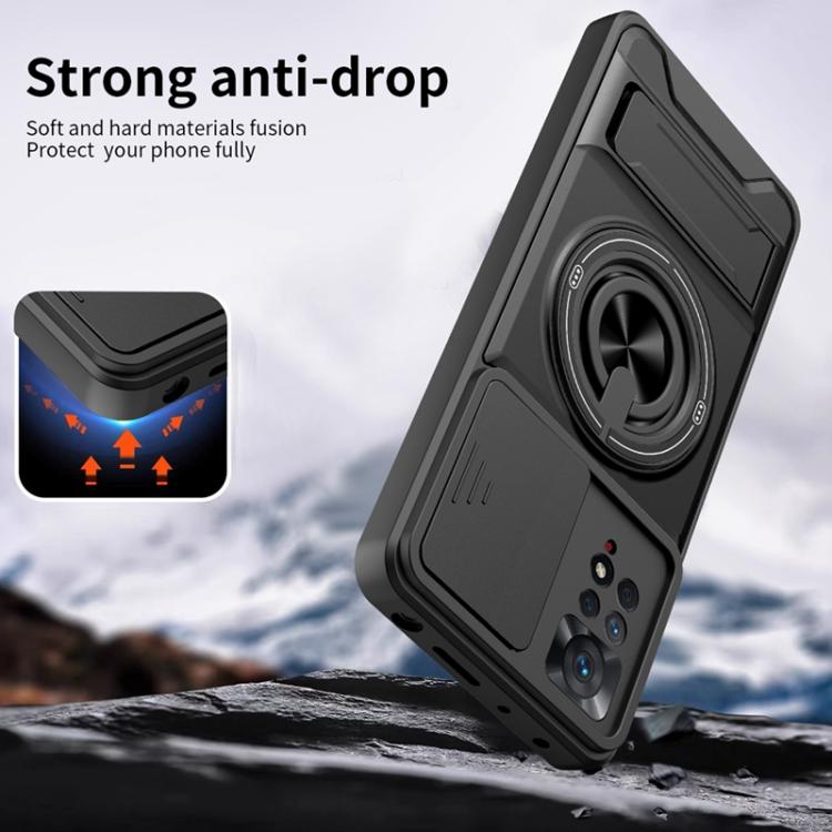 For Redmi Note 11 Pro 4G / 5G Global Lens Sliding Window Multifunctional Magnetic Shockproof Phone Case