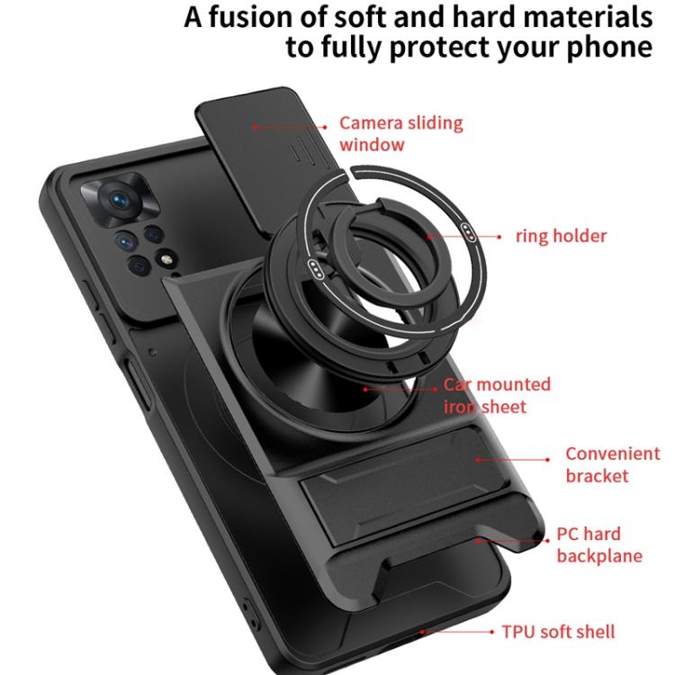 For Redmi Note 11 Pro 4G / 5G Global Lens Sliding Window Multifunctional Magnetic Shockproof Phone Case