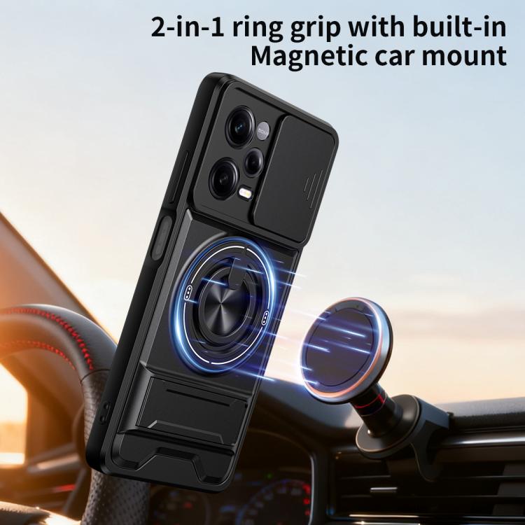 For Redmi Note 12 Pro 5G Global Lens Sliding Window Multifunctional Magnetic Shockproof Phone Case