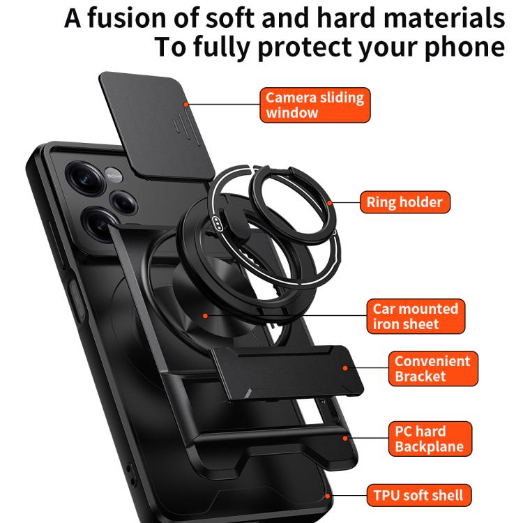 For Redmi Note 12 Pro 5G Global Lens Sliding Window Multifunctional Magnetic Shockproof Phone Case