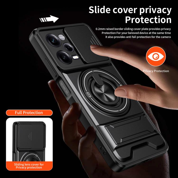 For Redmi Note 12 Pro 5G Global Lens Sliding Window Multifunctional Magnetic Shockproof Phone Case