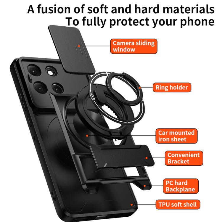 For Motorola Moto G86 5G Lens Sliding Window Multifunctional Magnetic Shockproof Phone Case