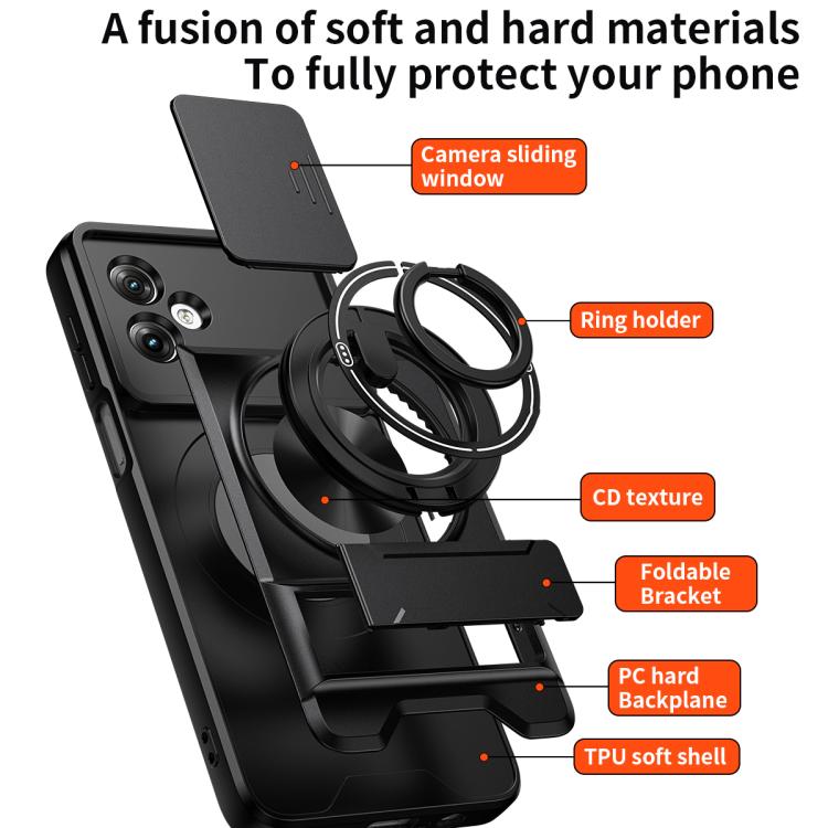 For Motorola Moto G54 5G Lens Sliding Window Multifunctional Magnetic Shockproof Phone Case
