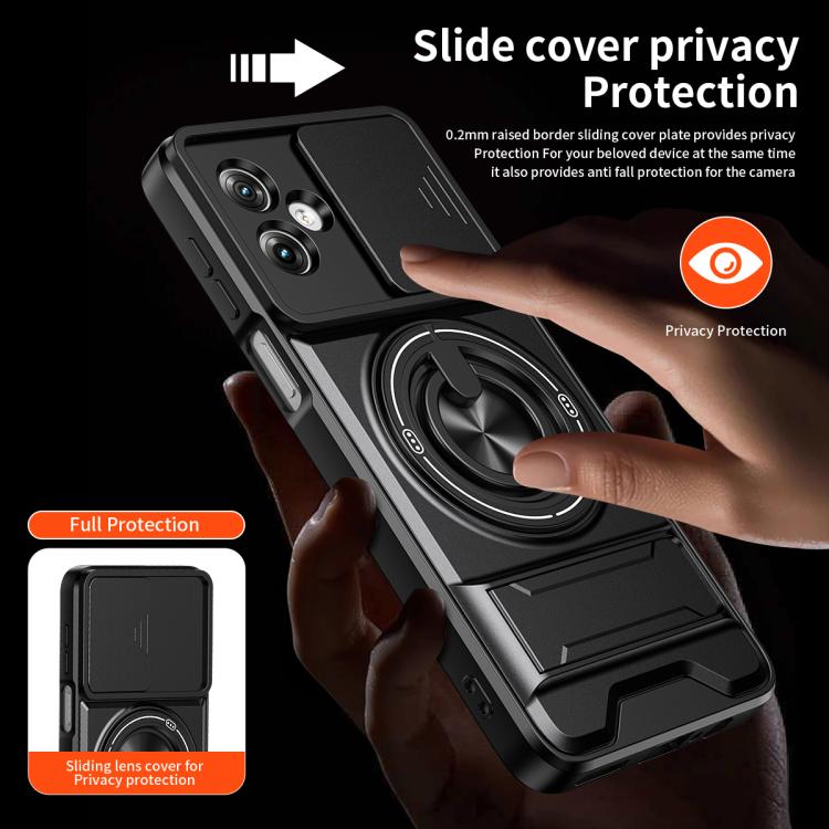 For Motorola Moto G54 5G Lens Sliding Window Multifunctional Magnetic Shockproof Phone Case