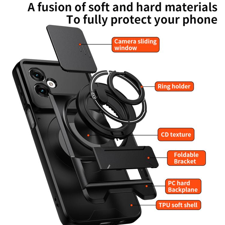 For Motorola Moto G55 5G Lens Sliding Window Multifunctional Magnetic Shockproof Phone Case