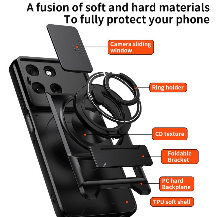 For Motorola Moto G56 5G Lens Sliding Window Multifunctional Magnetic Shockproof Phone Case