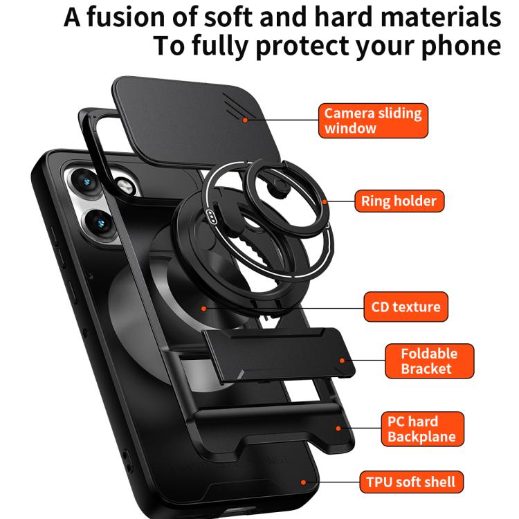 For Motorola Edge 50 Neo 5G Lens Sliding Window Multifunctional Magnetic Shockproof Phone Case