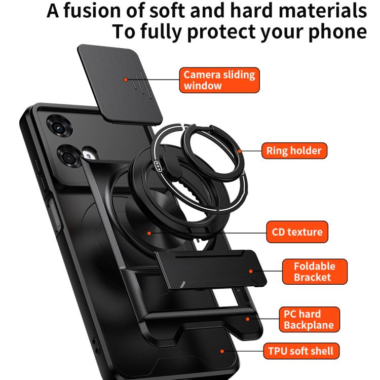 For Motorola Moto G24 Lens Sliding Window Multifunctional Magnetic Shockproof Phone Case