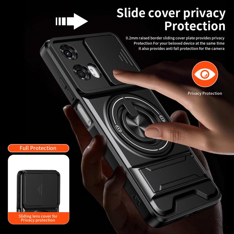 For Motorola Moto G24 Lens Sliding Window Multifunctional Magnetic Shockproof Phone Case