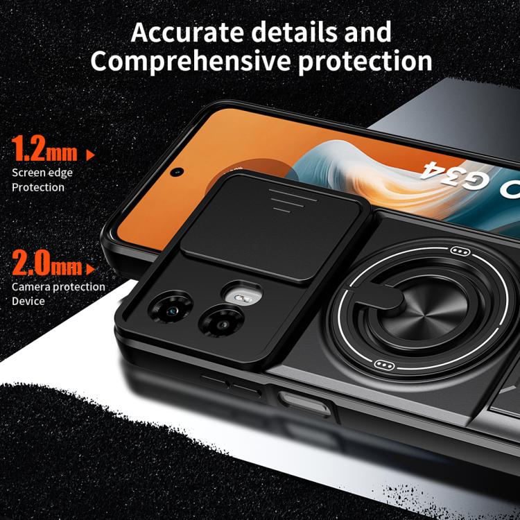 For Motorola Moto G34 5G Lens Sliding Window Multifunctional Magnetic Shockproof Phone Case