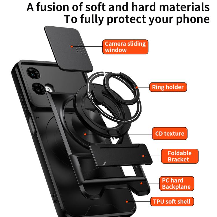 For Motorola Moto G34 5G Lens Sliding Window Multifunctional Magnetic Shockproof Phone Case