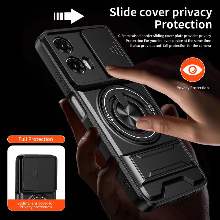 For Motorola Moto G35 5G Lens Sliding Window Multifunctional Magnetic Shockproof Phone Case