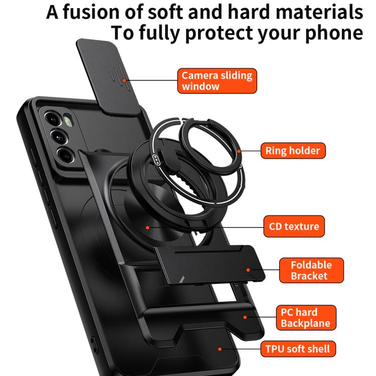 For Motorola Moto G60 Lens Sliding Window Multifunctional Magnetic Shockproof Phone Case