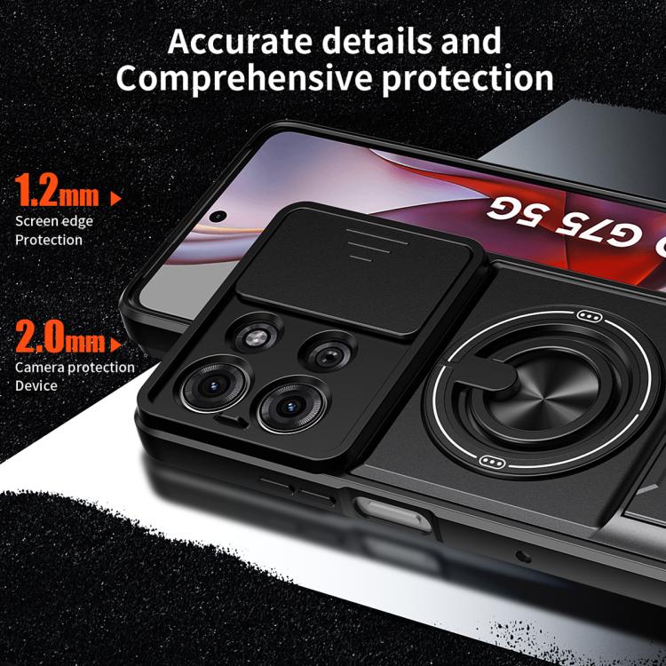 For Motorola Moto G75 5G Lens Sliding Window Multifunctional Magnetic Shockproof Phone Case