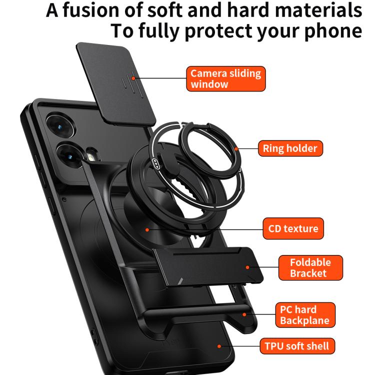 For Motorola Moto G85 Lens Sliding Window Multifunctional Magnetic Shockproof Phone Case