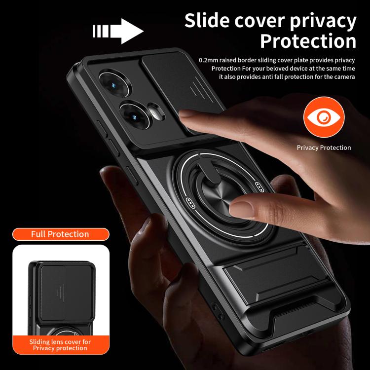 For Motorola Moto G85 Lens Sliding Window Multifunctional Magnetic Shockproof Phone Case
