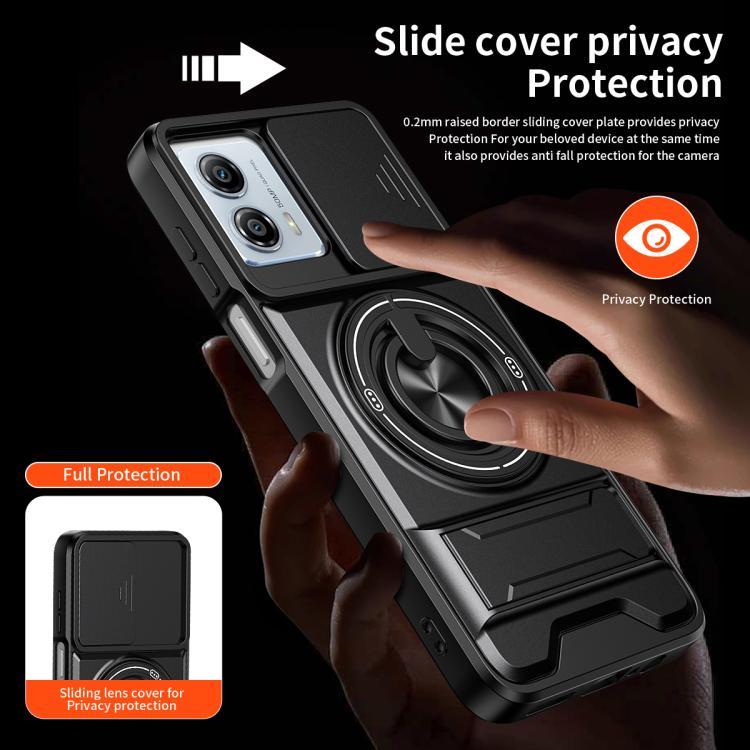 For Motorola Moto G53 5G Lens Sliding Window Multifunctional Magnetic Shockproof Phone Case