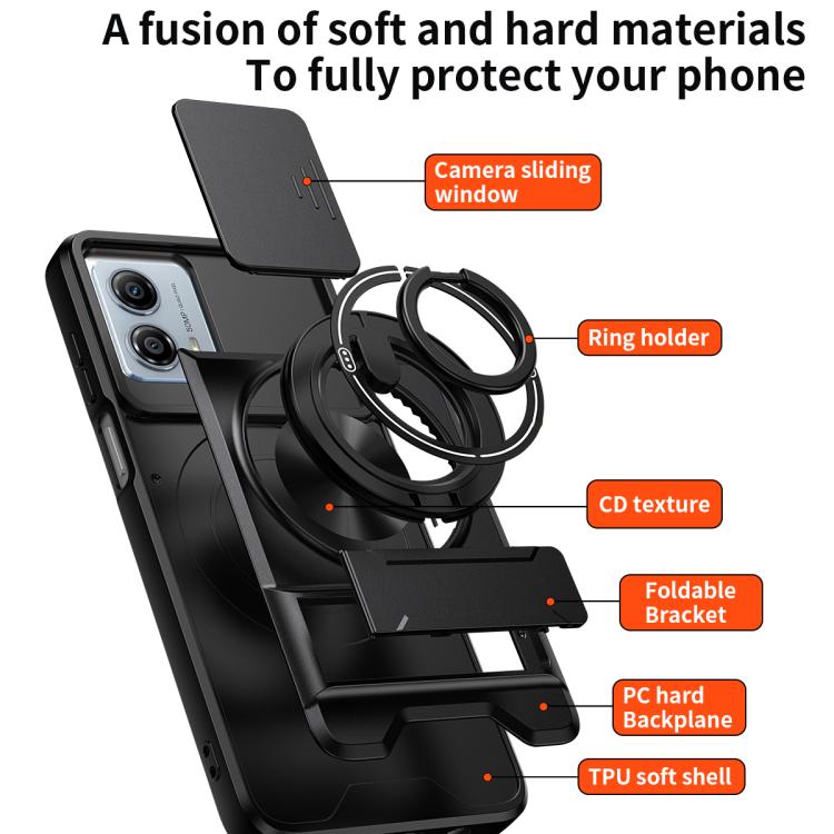 For Motorola Moto G53 5G Lens Sliding Window Multifunctional Magnetic Shockproof Phone Case