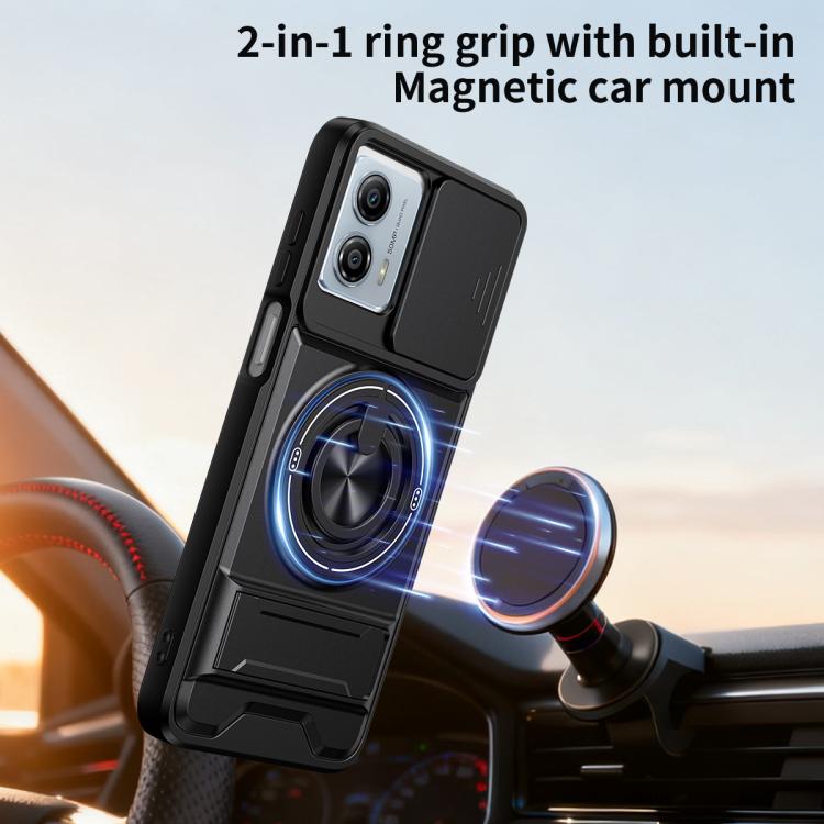 For Motorola Moto G53 5G Lens Sliding Window Multifunctional Magnetic Shockproof Phone Case