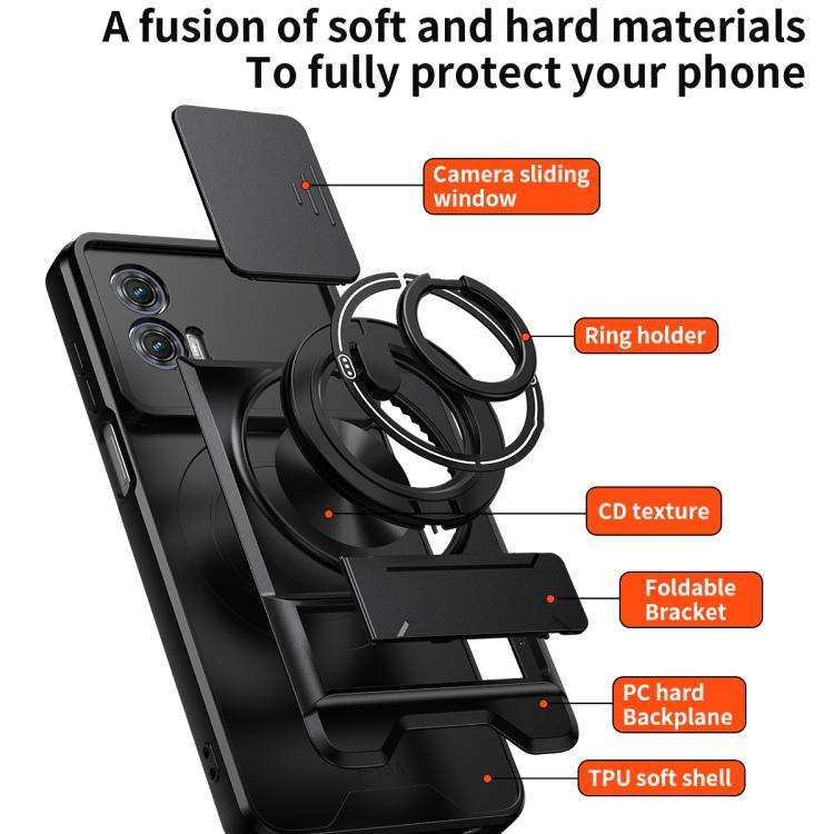 For Motorola Moto G73 5G Lens Sliding Window Multifunctional Magnetic Shockproof Phone Case