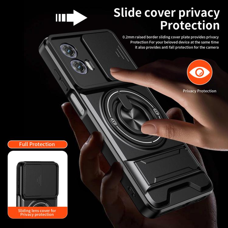 For Motorola Moto G73 5G Lens Sliding Window Multifunctional Magnetic Shockproof Phone Case