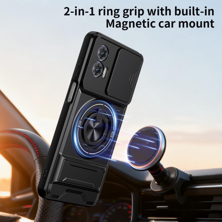 For Motorola Moto G73 5G Lens Sliding Window Multifunctional Magnetic Shockproof Phone Case