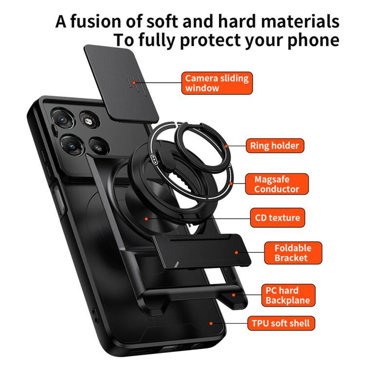 For Motorola Moto G67 Power 5G Lens Sliding Window Multifunctional Magnetic Shockproof Phone Case