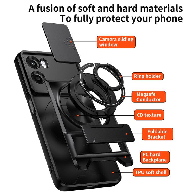 For Motorola Moto G05 4G Lens Sliding Window Multifunctional Magnetic Shockproof Phone Case