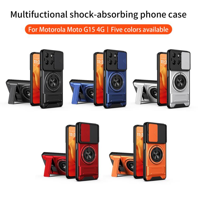 For Motorola Moto G15 4G Lens Sliding Window Multifunctional Magnetic Shockproof Phone Case