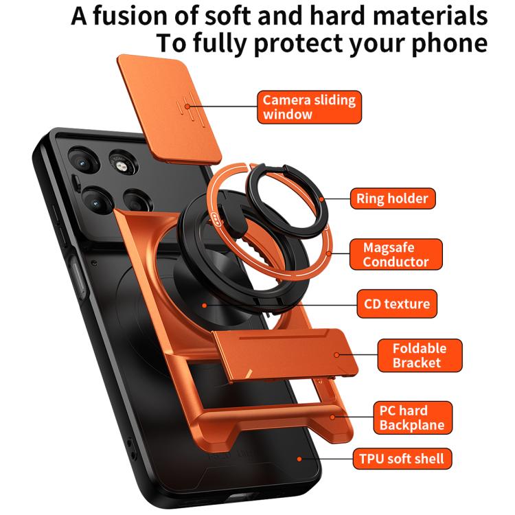 For Motorola Moto G15 4G Lens Sliding Window Multifunctional Magnetic Shockproof Phone Case
