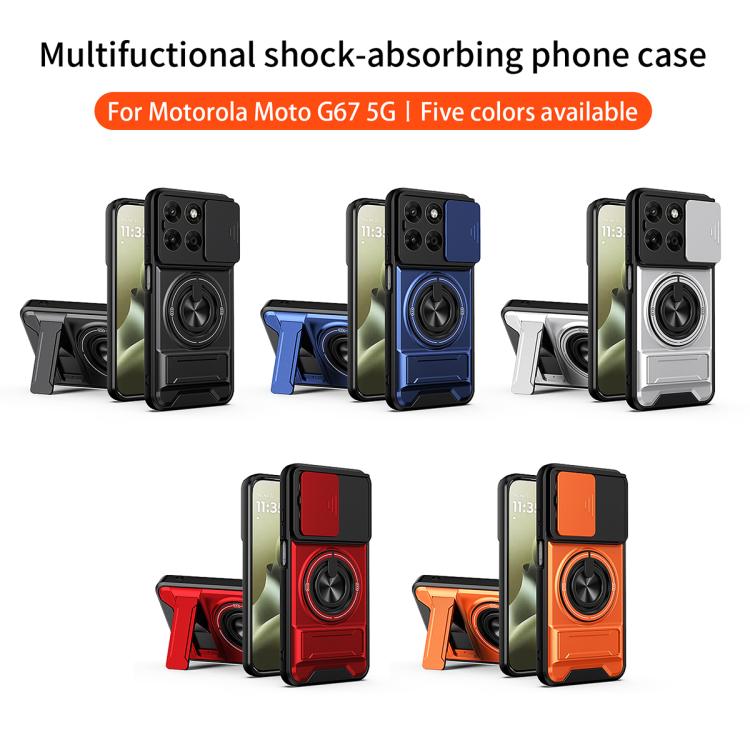 For Motorola Moto G67 5G Lens Sliding Window Multifunctional Magnetic Shockproof Phone Case