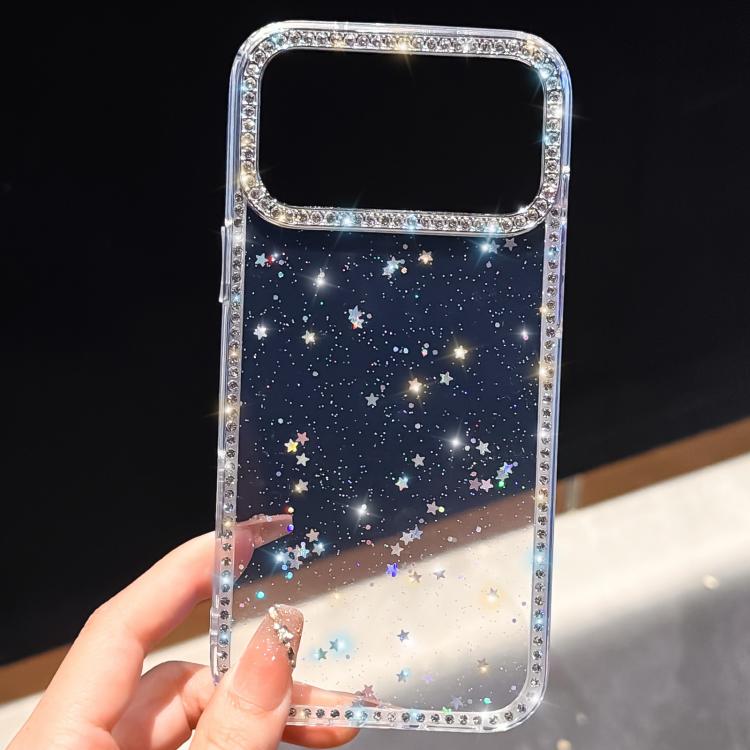 For iPhone 14 Rhinestone Dual-side IMD PC Hybrid TPU Phone Case