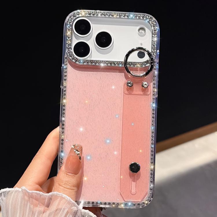 For iPhone 17 Pro Rhinestone Glitter Wristband Holder Phone Case