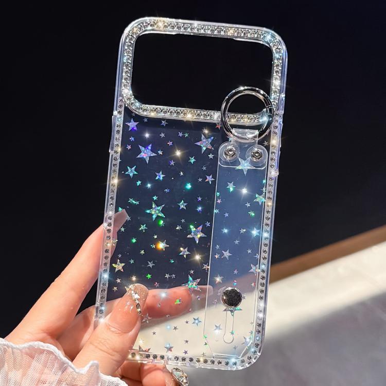 For iPhone 17 Rhinestone Glitter Wristband Holder Phone Case