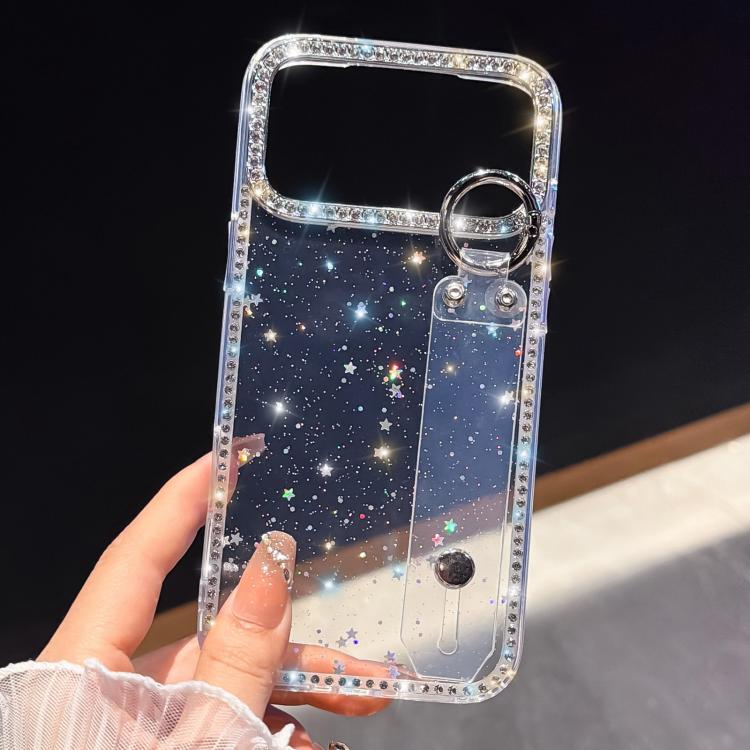 For iPhone Air Rhinestone Glitter Wristband Holder Phone Case