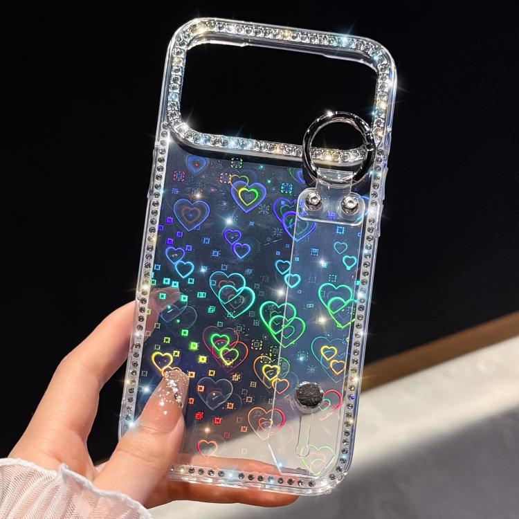 For iPhone 13 Rhinestone Glitter Wristband Holder Phone Case